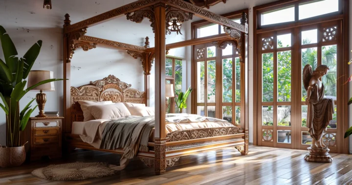 Tendance chambre à coucher : les meubles avec lits baldaquin en bois massif